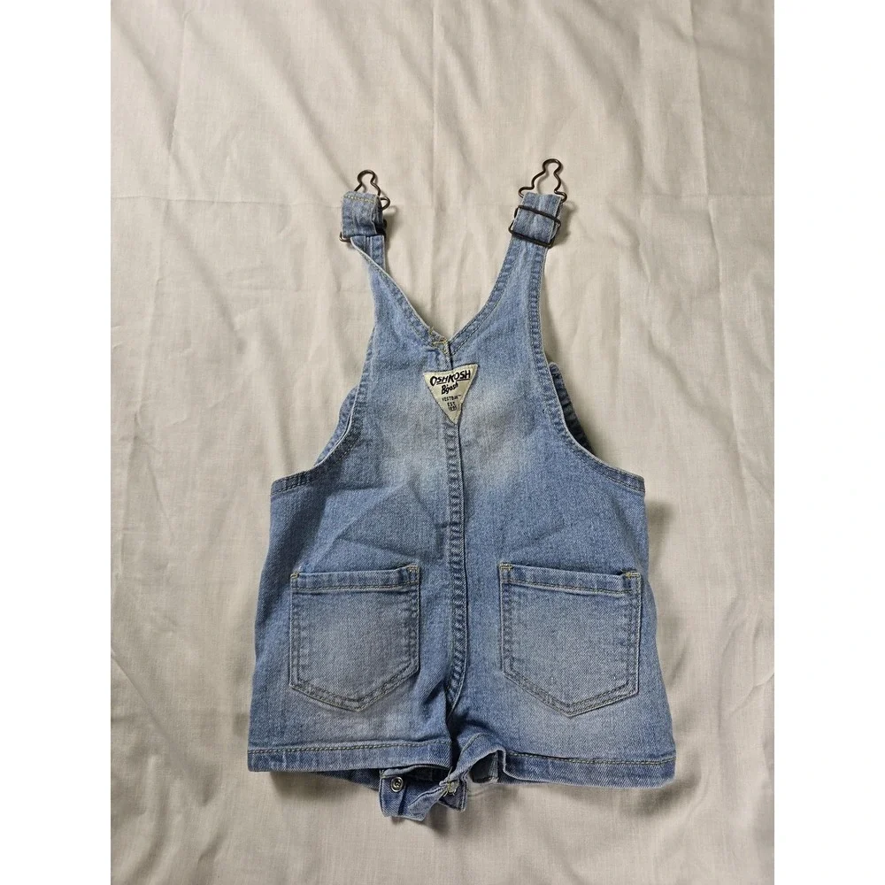 OshKosh B'gosh Shortalls Baby Girls 12 Months Blue Denim Snap Crotch Floral